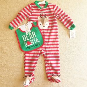 Nwt Just 1 you by Carters Reindeer drsanta bib set